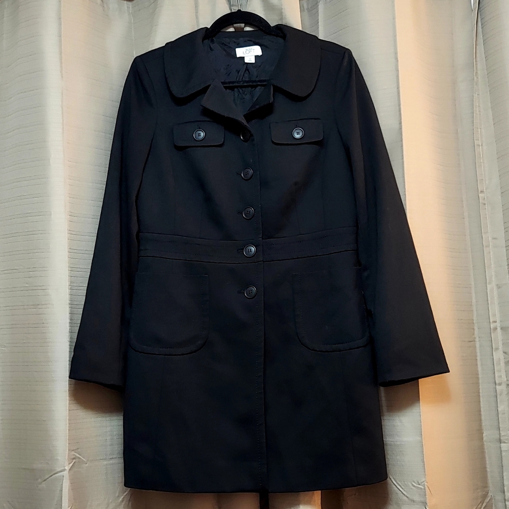 Ann Taylor LOFT Black Trench Coat Size 10